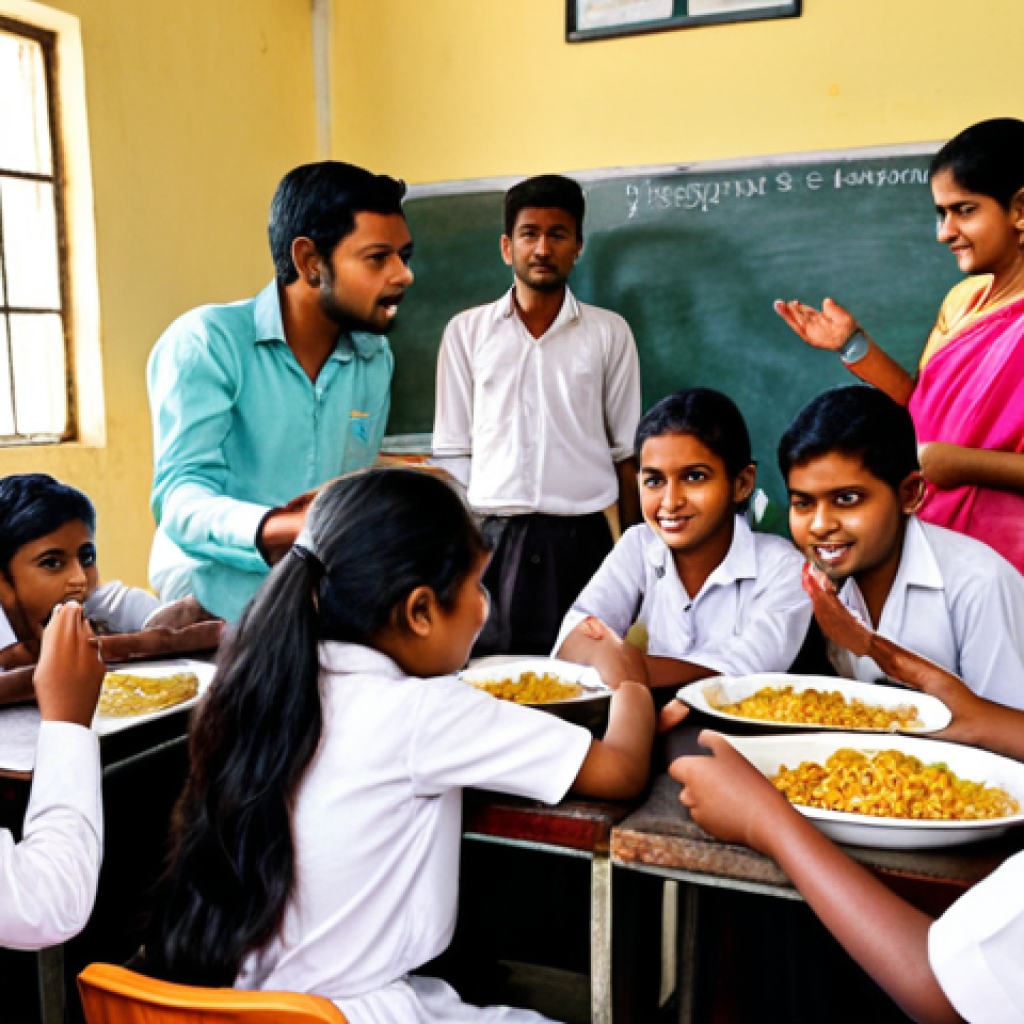 A vibrant classroom scene in Bangladesh, where students are enthusiastically participating in a role-play activity about ordering food in a restaurant. The teacher is facilitating, and the students are using both English and Bengali. The scene should capture the energy and cultural context of a Bengali classroom.