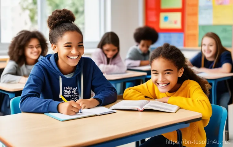 TESOL 강사가 자주 사용하는 도구 - **Prompt: Engaging Digital Gamification in a Diverse Classroom**
    "A vibrant, brightly lit modern...