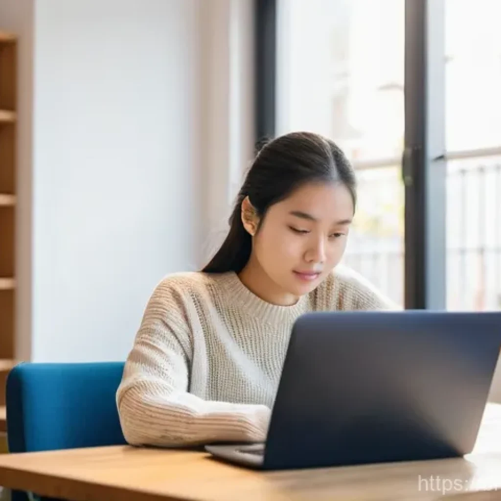 TESOL 시험에 대한 종합적인 팁 - **Prompt:** A young, determined female student, around 25 years old, sits comfortably at a modern wo...
