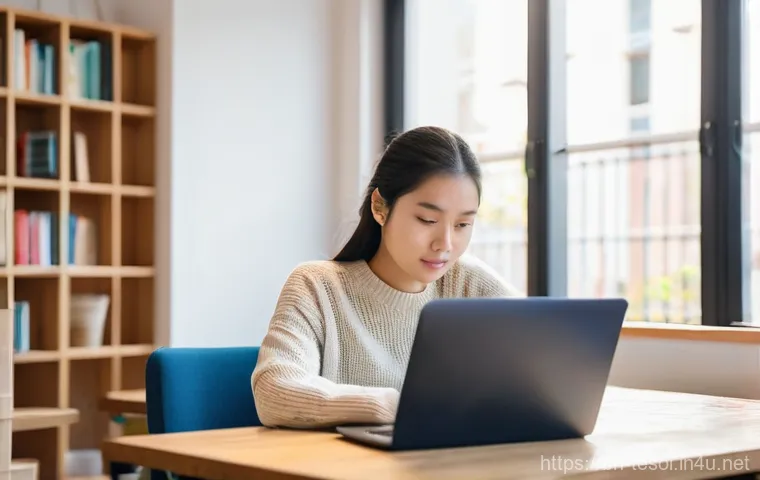 TESOL 시험에 대한 종합적인 팁 - **Prompt:** A young, determined female student, around 25 years old, sits comfortably at a modern wo...