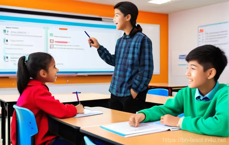 TESOL 강사가 사용하는 최신 연구 - **Prompt:** A teenager, looking about 16-17 years old, stands in a contemporary living space, wearin...