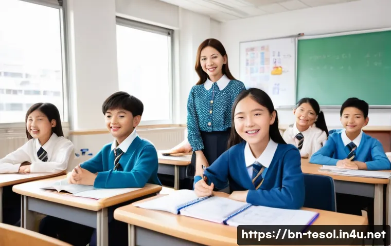 TESOL 취업 가능한 국가 - **Prompt:** A vibrant, modern ESL classroom in a bustling East Asian city. A cheerful female TESOL t...