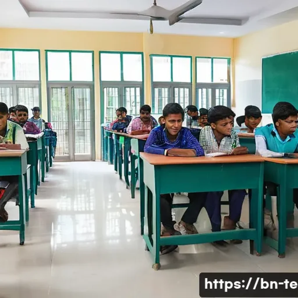 TESOL 자격증으로 시작하는 비즈니스 아이디어 - A modern coaching center interior in a busy urban area of Bangladesh, showing a clean, bright classr...