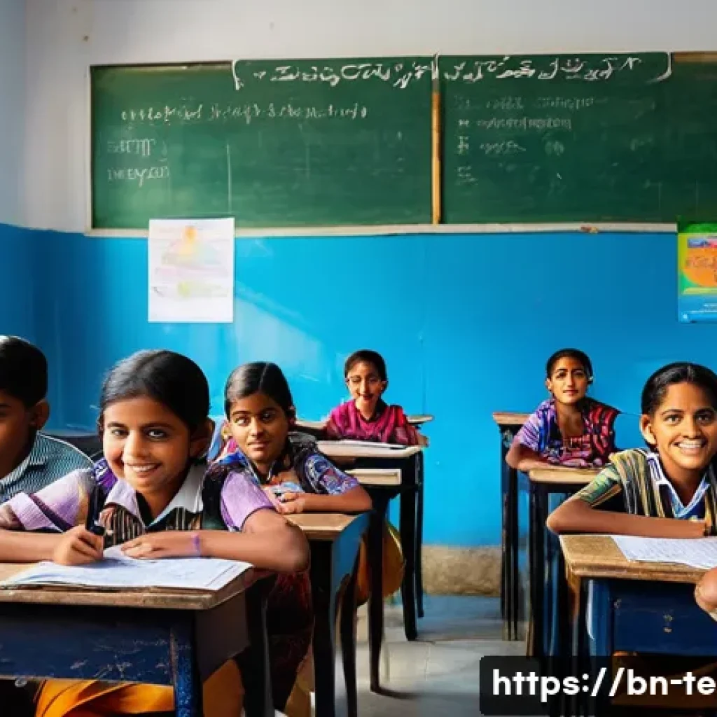 TESOL 강사가 사용하는 효과적인 방법 - A vibrant classroom scene in Bangladesh where enthusiastic Bengali students, aged 10-15, are engaged...