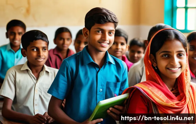 TESOL 관련 국제 학회 - A vibrant classroom scene in Bangladesh where a diverse group of Bengali students and a teacher enga...