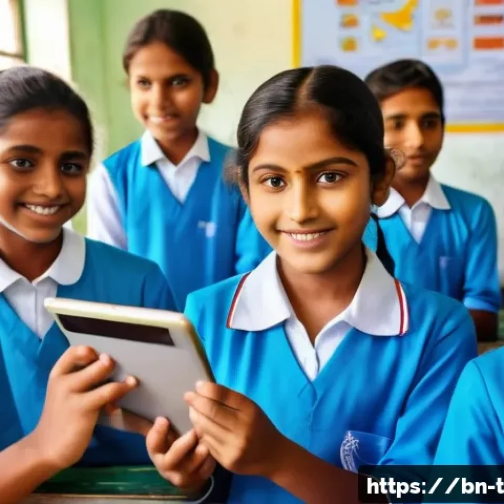 TESOL 강사가 사용하는 최신 기술 - A vibrant classroom scene in Bangladesh featuring Bengali students and a teacher actively using digi...