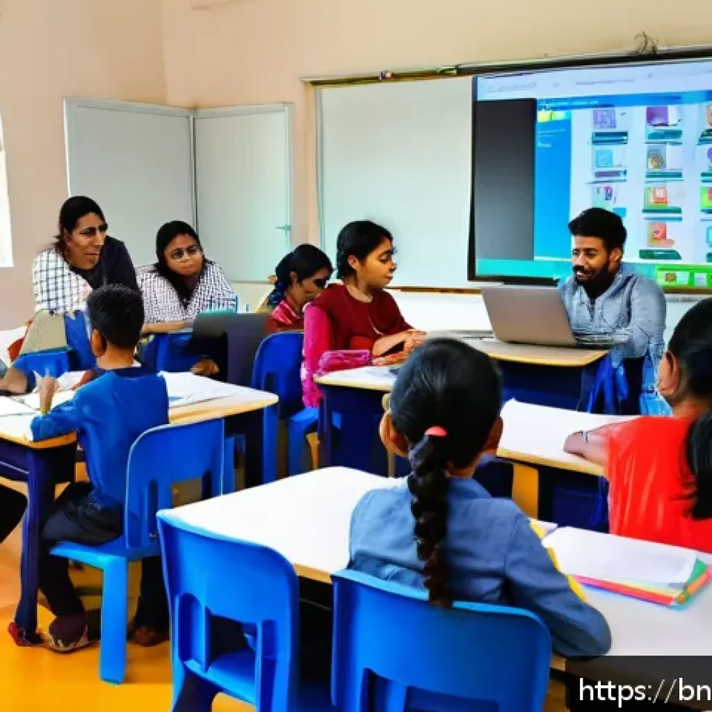 TESOL 강사의 일반적인 문제 해결 - A vibrant TESOL classroom scene featuring a diverse group of Bengali-speaking students attentively p...