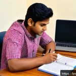 TESOL 자격증 관련 추천 서적 - A focused Bengali TESOL student studying with an open book titled "Practical TESOL" featuring clear,...