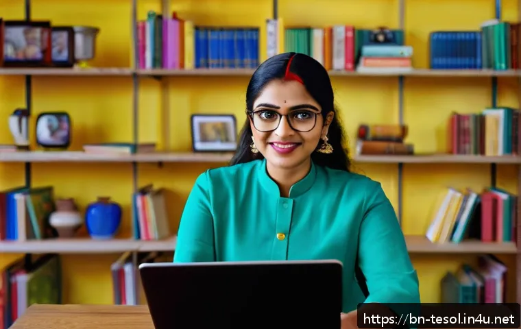 TESOL 자격증을 활용한 창업 사례 - A modern digital classroom scene featuring a Bengali TESOL-certified teacher conducting an interacti...